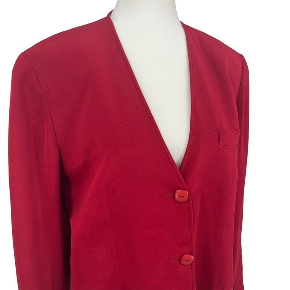 Vintage 80’s Due per Due Blazer 100% Silk Red 8 - Picture 3 of 7